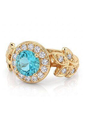 Gold and Aquamarine leaf gem ring, 925 Sterling Silver, 10k gold Charmed Aroma